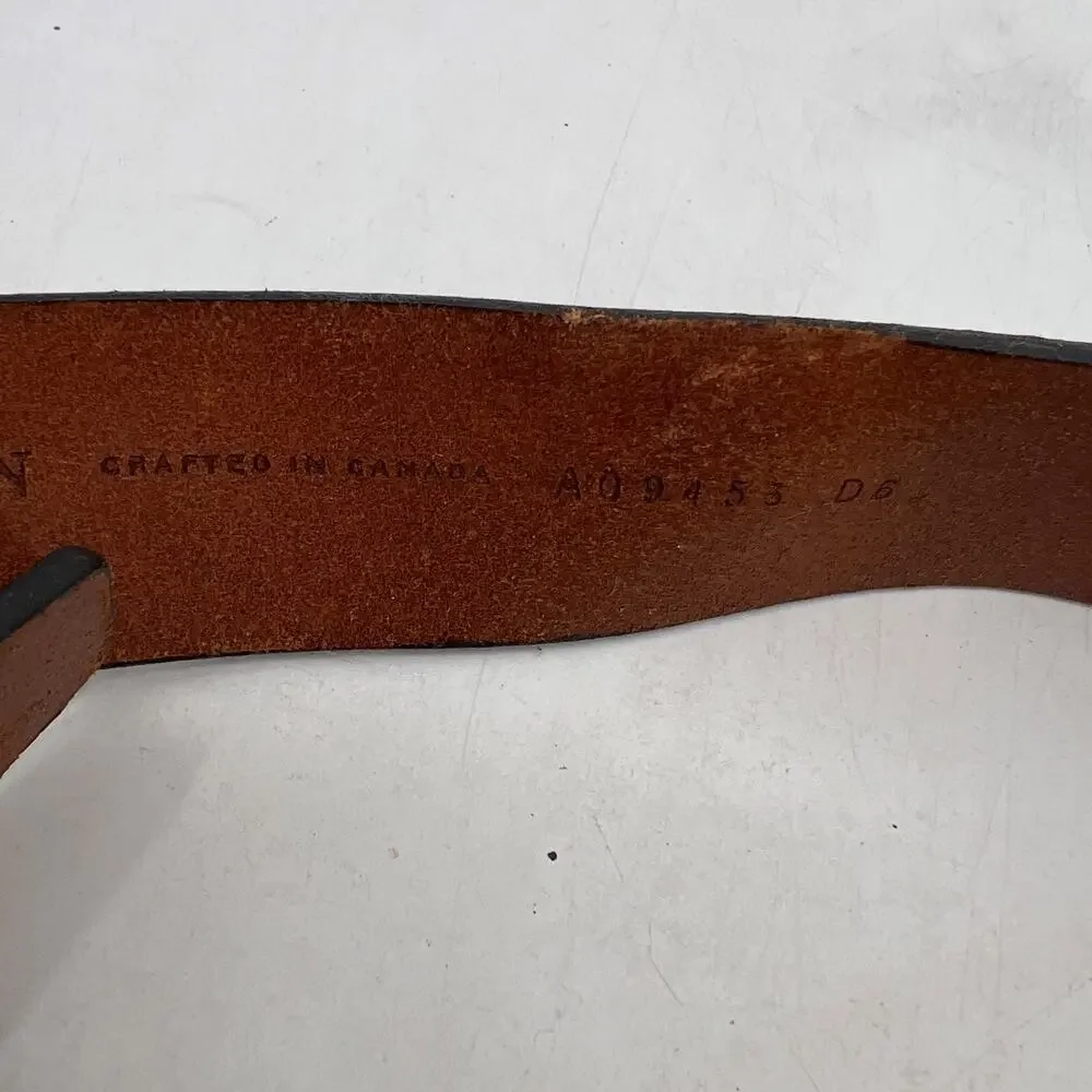 Cole Haan Belt Mens 34 Brown Leather Silver Center Bar Pin Buckle Dress Casual